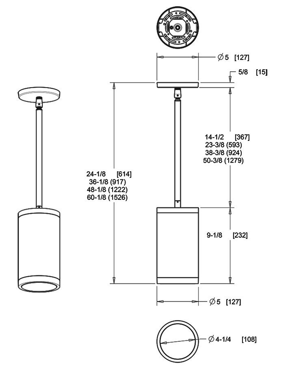 CDLED4PS-20W-80D950-Z Cylinders 1800 Lumens CDLED 20W 4 Inches With Pendant Stem 90CRI