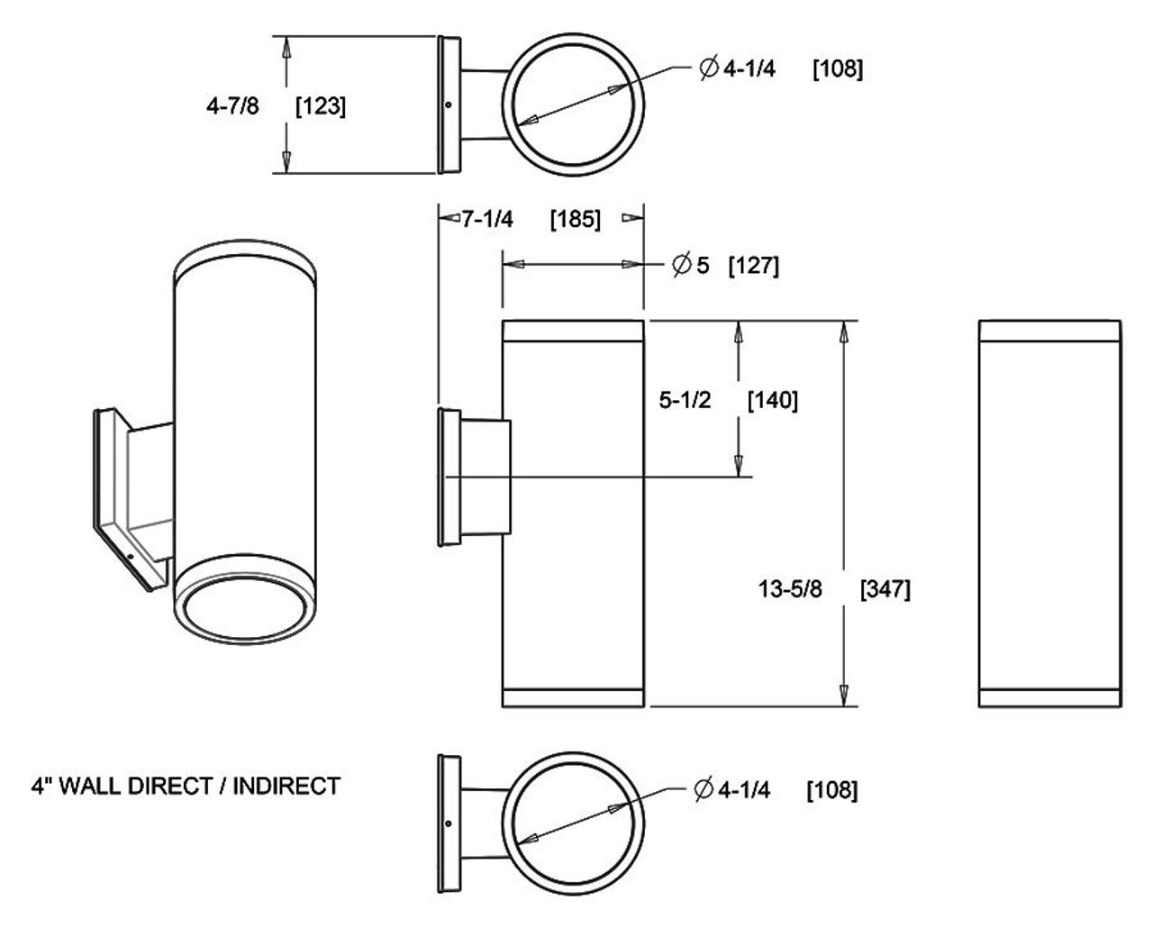 CDLED4W-40W-80D935-K Cylinders 3320 Lumens CDLED 40W 4 Inches Wall Direct/indirect