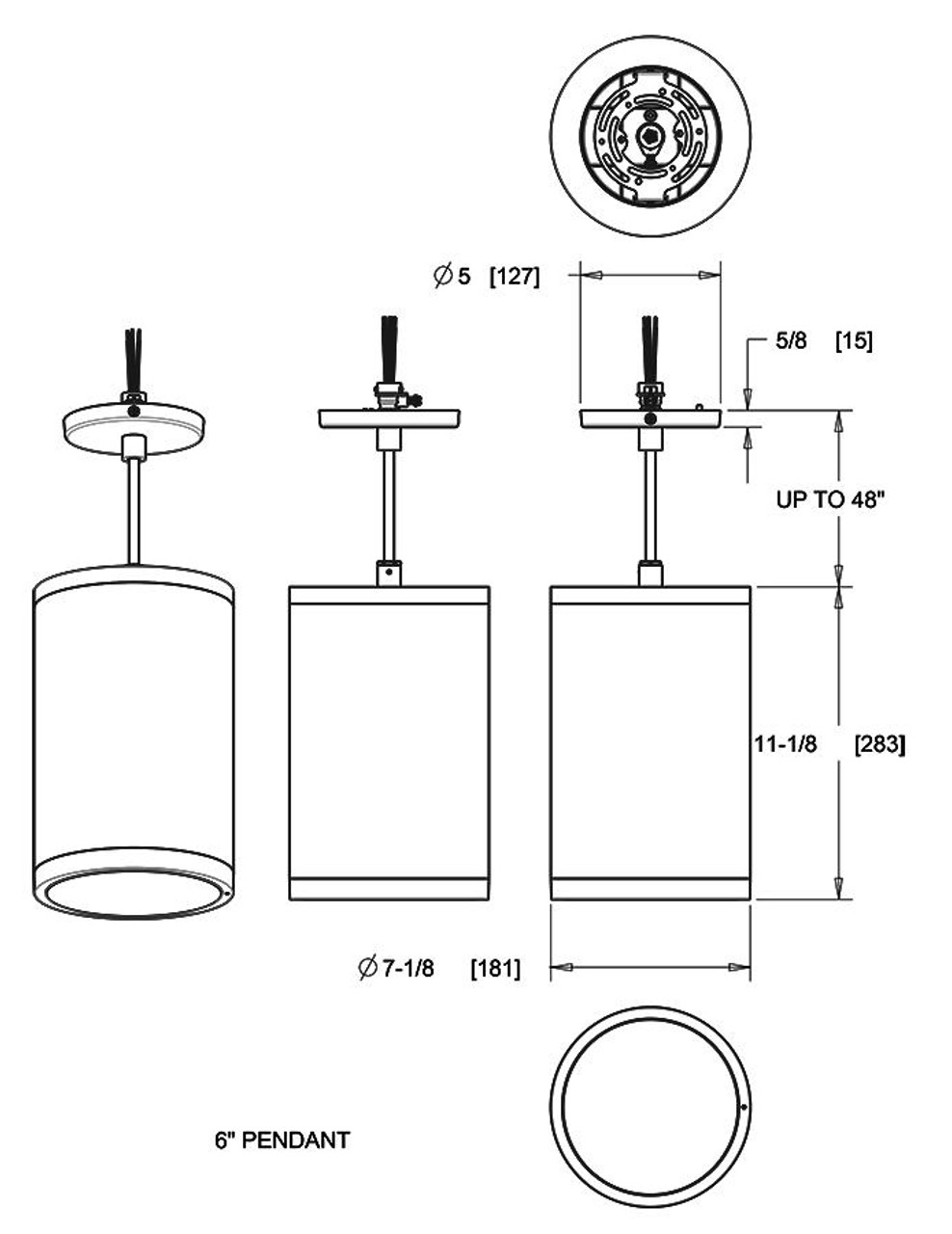 CDLED6PC-20W-80D950-Z Cylinders 1847 Lumens CDLED 20W 6 Inches With Pendant Cord