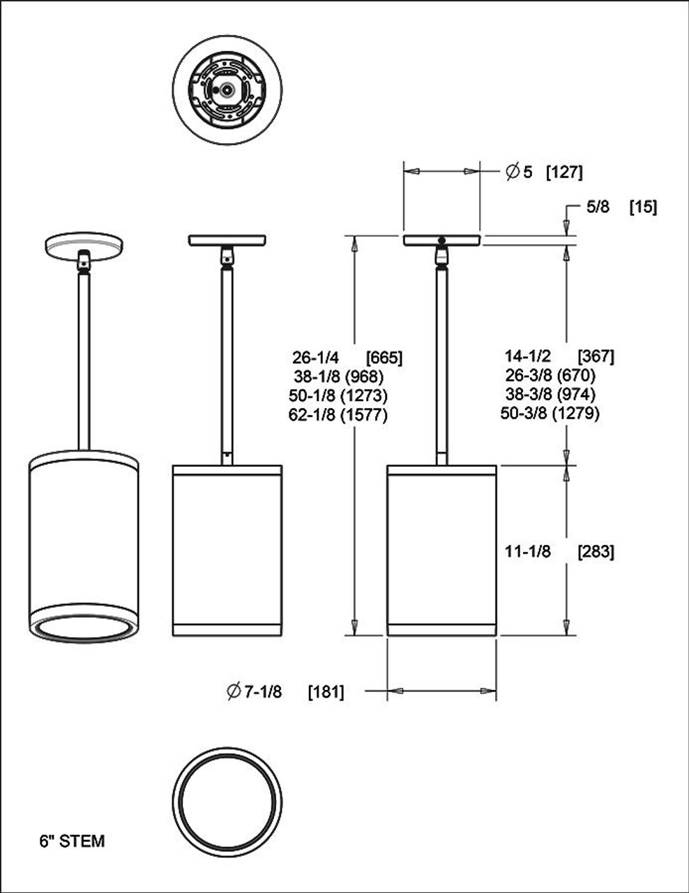 CDLED6PS-20W-80D935-W Cylinders 1744 Lumens CDLED 20W 6 Inches With Pendant Stem 90CRI