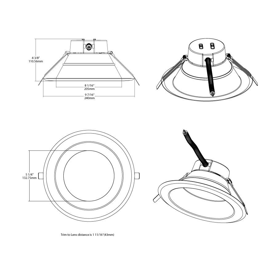 CRLEDFA-8R-33S-9CCT-UNV-WS Cdl 8" Round 25/29/33W 2400/2700/3000LM 90CRI 4CCT 120-277V 0-10V