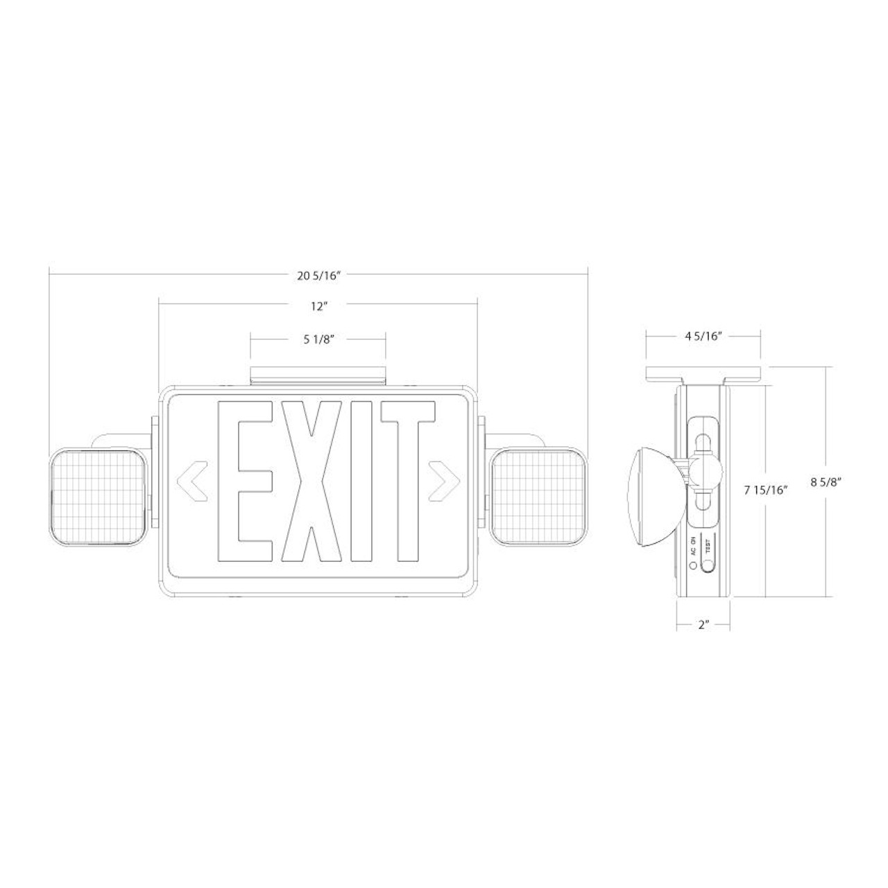 ECOMBO-GHR Exit/em Combo Manual Test Thermoplastic White Green Letters Unv