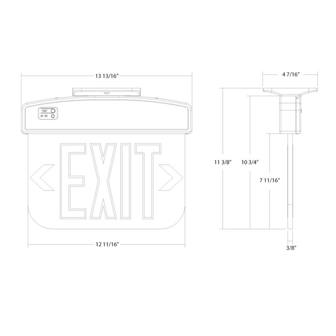EXITEDGE34-1GW/E Edge-lit Exit Sign Battery Backup Manual Thermoplastic Clear