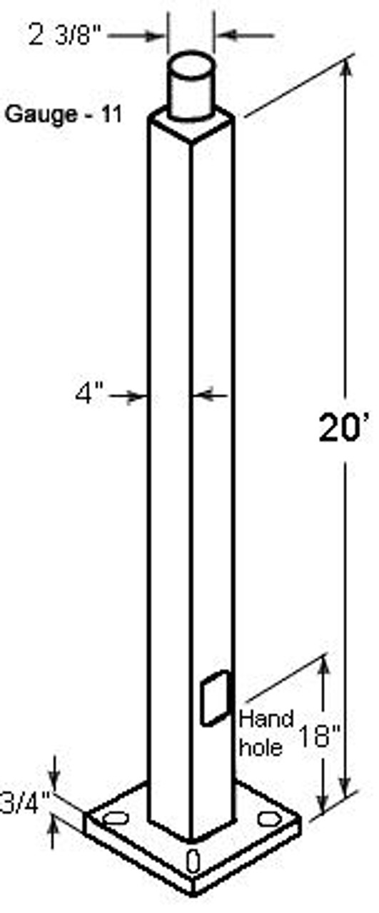 PS4-11-20WT Poles PS4 Square Pole 4 Inch 11 Gauge 20 Feet Welded Tenon