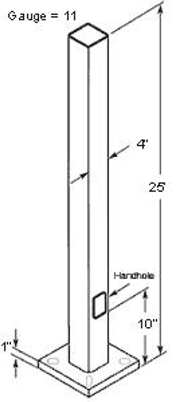 PS4-11-25D2 Poles PS4 Square Pole 4 Inch 11 Gauge 25 Feet Drilled
