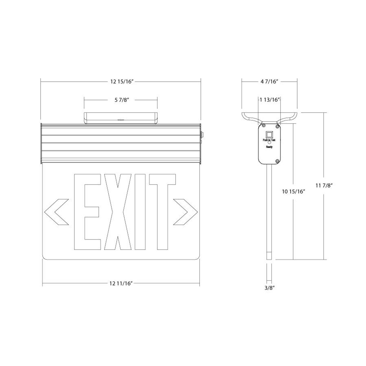 EXITEDGE-WPW/E Edge-lit Exit Sign Battery Backup Manual Aluminum White Red Letters