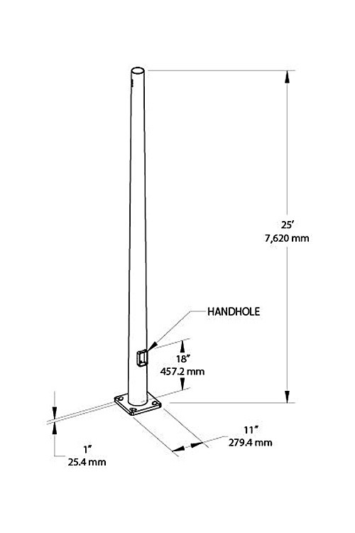 PTR7-11-25D2 Poles PTR7 Taped Round Pole 7 Inch 11 Gauge 25 Feet Drilled