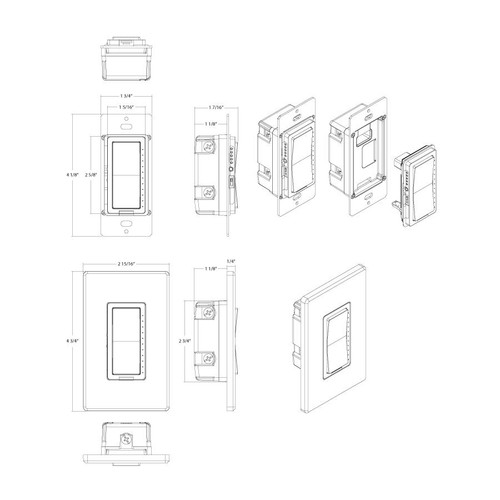 XDIM Dimmer Paddle 500W Inc 300W LED 120V Line Drawing