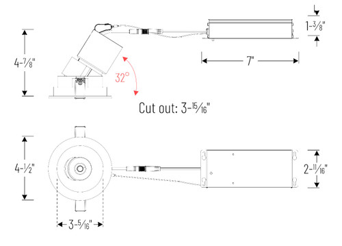 NIOC-4RSLAMPW 4" Iolite Can-less Adjustable Slot Trim Matte Powder White Finish Line Drawing