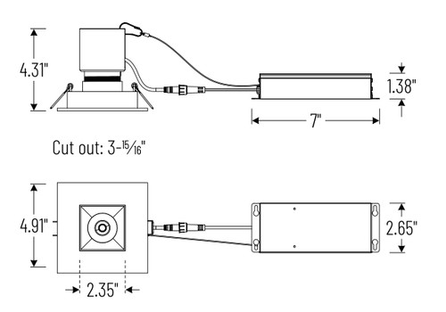 NIOC-4SNDSQMPW 4" Iolite Can-less Square Downlight Trim Matte Powder White Finish Line Drawing