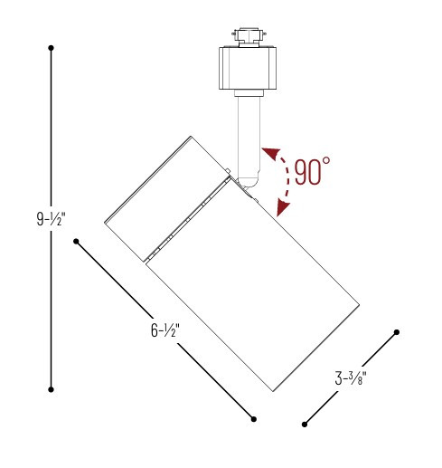 NTE-865L927NB Max LED Track Head 2450LM / 25W 2700K Narrow Flood Optic Black Line Drawing
