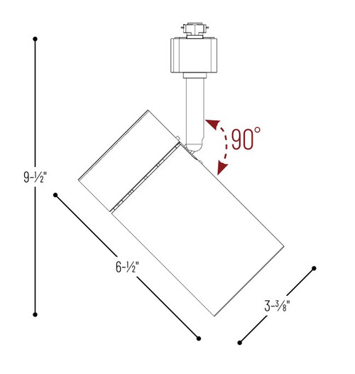 NTE-865L930FB Max LED Track Head 2450LM / 25W 3000K Flood Optic Black Finish Line Drawing
