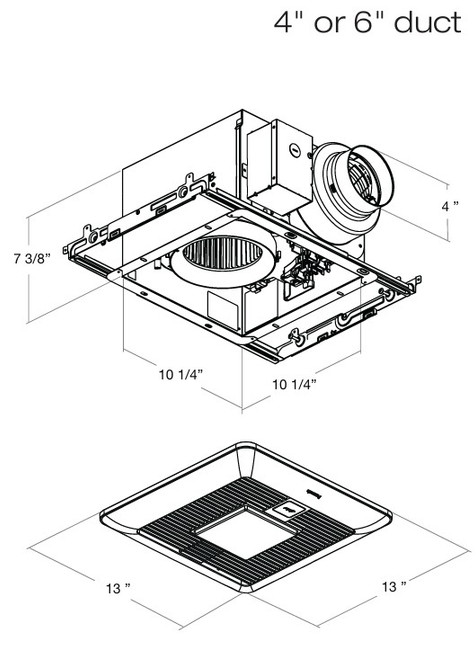 FV-0511VKSL2 WhisperGreen® SelectFan/LED Light with ECM Motor and Pick-A-Flow Line Drawing