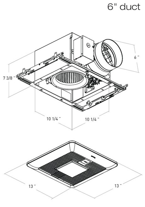 FV-1115VKL2 WhisperGreen® SelectFan/LED Light with ECM Motor and Pick-A-Flow Line Drawing
