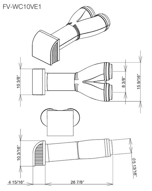 FV-WC10VE1 WhisperVent Wall Cap, Double chambers for 100 CFM exhaust Line Drawing