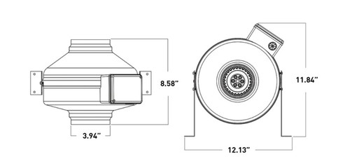 VTX400C Atmosphere Inline Fans 4"  Blower Fan - Centrifugal - Integrated Line Drawing