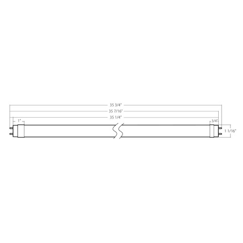 T8-11-36GC-8CCT-HYB T8 3FT Glass 11W 25EQ 1500LM Type A+B SD 80CRI 5CCT 120-277V Line Drawing