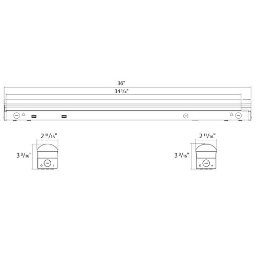 SR3/LCBS/MVS LED Sr 3FT 30/26/22/18/14W 3500/4000/5000/5700/6500K Jbox Wht Line Drawing