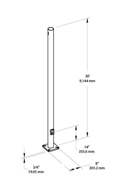 PR4-07-30D2 Poles PR4 Round Pole 4 Inch 7 Gauge 30 Feet Drilled