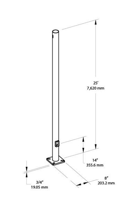 PR4-11-25D2 Poles PR4 Round Pole 4 Inch 11 Gauge 25 Feet Drilled