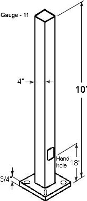 PS4-11-10D2 Poles PS4 4 Inch Square Pole 11 Gauge 10 Feet Drilled