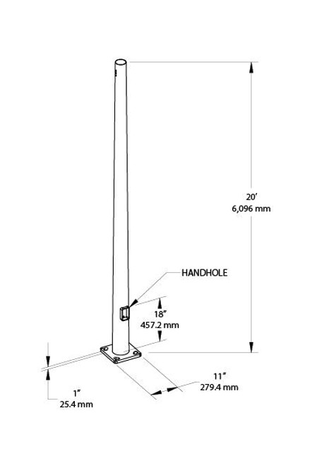 PTR6-11-20D2 Poles PTR6 Taped Round Pole 6 Inch 11 Gauge 20 Feet Drilled