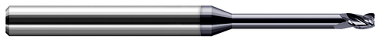 3 FL - 0.1406" (9/64) Cutter DIA x 0.0300" Radius x 0.2200" LOC x 1.1250" (1-1/8) Reach - AlTiN Coated  HARVEY TOOL  SKU HARTO1-42409-C3