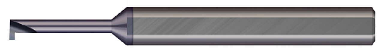 Right Hand - 0.1340" Min Bore DIA x 0.250" (1/4) Max Bore Depth x 0.0200" Tooth Width x 0.0400" Projection x 2.00" (2) OAL - AlTiN Coated  MICRO 100  SKU MIC100-MRR-020-250-120X
