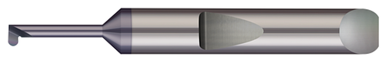 Quick Change - Right Hand - 0.0900" Min Bore DIA x 0.500" (1/2) Max Bore Depth x 0.0300" Tooth Width x 0.0250" Projection x 1.50" (1-1/2) OAL x 0.0150" (1/64) Radius - AlTiN Coated  MICRO 100  SKU MIC100-QMFR-030-500-080X