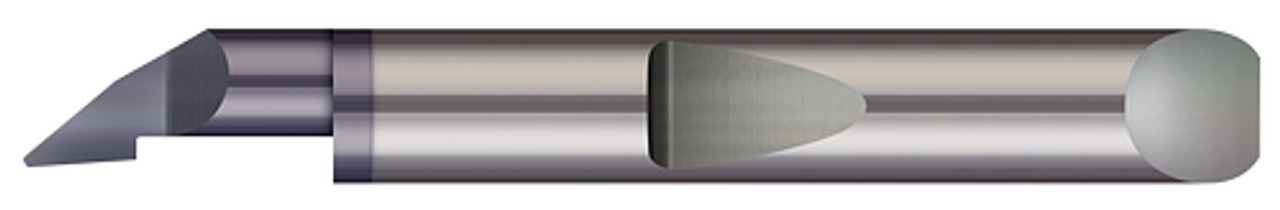 Quick Change - Right Hand - 0.1320" Min Bore DIA x 0.375" (3/8) Max Bore Depth x 0.0200" Projection x 1.50" (1-1/2) OAL x 0.005" Corner Radius - AlTiN Coated  MICRO 100  SKU MIC100-QPF5-120375X