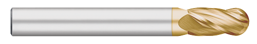 0.2500" (1/4) Cutter DIA x 1.1250" (1-1/8) Length of Cut Carbide Ball End Mill, 4 Flutes, TiN Coated  TITAN USA  SKU TITUS1-TC95744