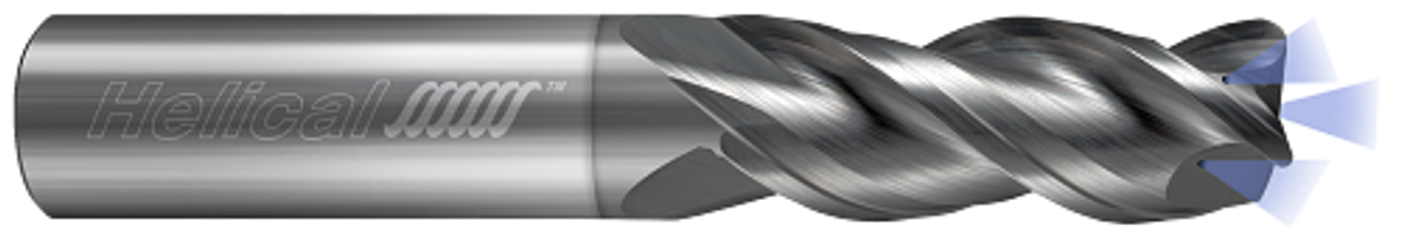 3 FL - Corner Radius - 0.2500" (1/4) Cutter DIA x 0.2500" (1/4) Shank DIA x 0.0150" (1/64) Radius x 0.3750" (3/8) LOC x 2.0000" (2) OAL - NPLUS Coated  HELICAL  SKU HELSO1-88098