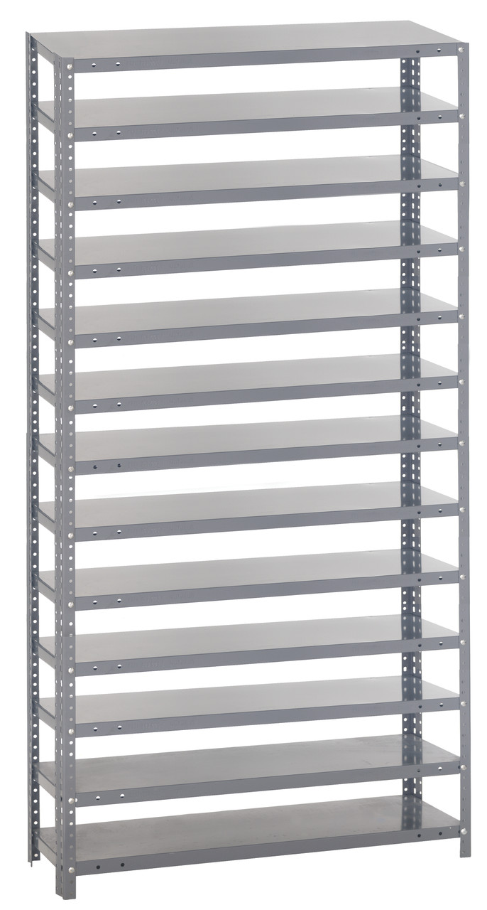 Shelving Unit, 12"D x 36"L x 75"H, heavy duty, 400 lb. load capacity per shelf, includes: (13) shelves, uprights and cross bars, smooth powder-coat finish, 1275-000