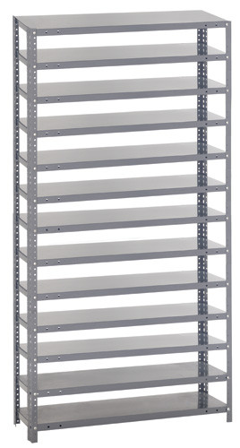Shelving Unit, 12"D x 36"L x 75"H, heavy duty, 400 lb. load capacity per shelf, includes: (12) shelves, uprights and cross bars, smooth powder-coat finish, 1275-000-12