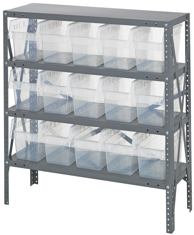 Shelving Unit, 18"D x 36"L x 39"H, heavy duty, Galvanized, Clear, Carbon Steel, 1839-SB804CL