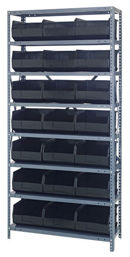 Shelving Unit, 18"D x 36"L x 75"H, heavy duty, Galvanized, Black, Carbon Steel, 1875-465BK