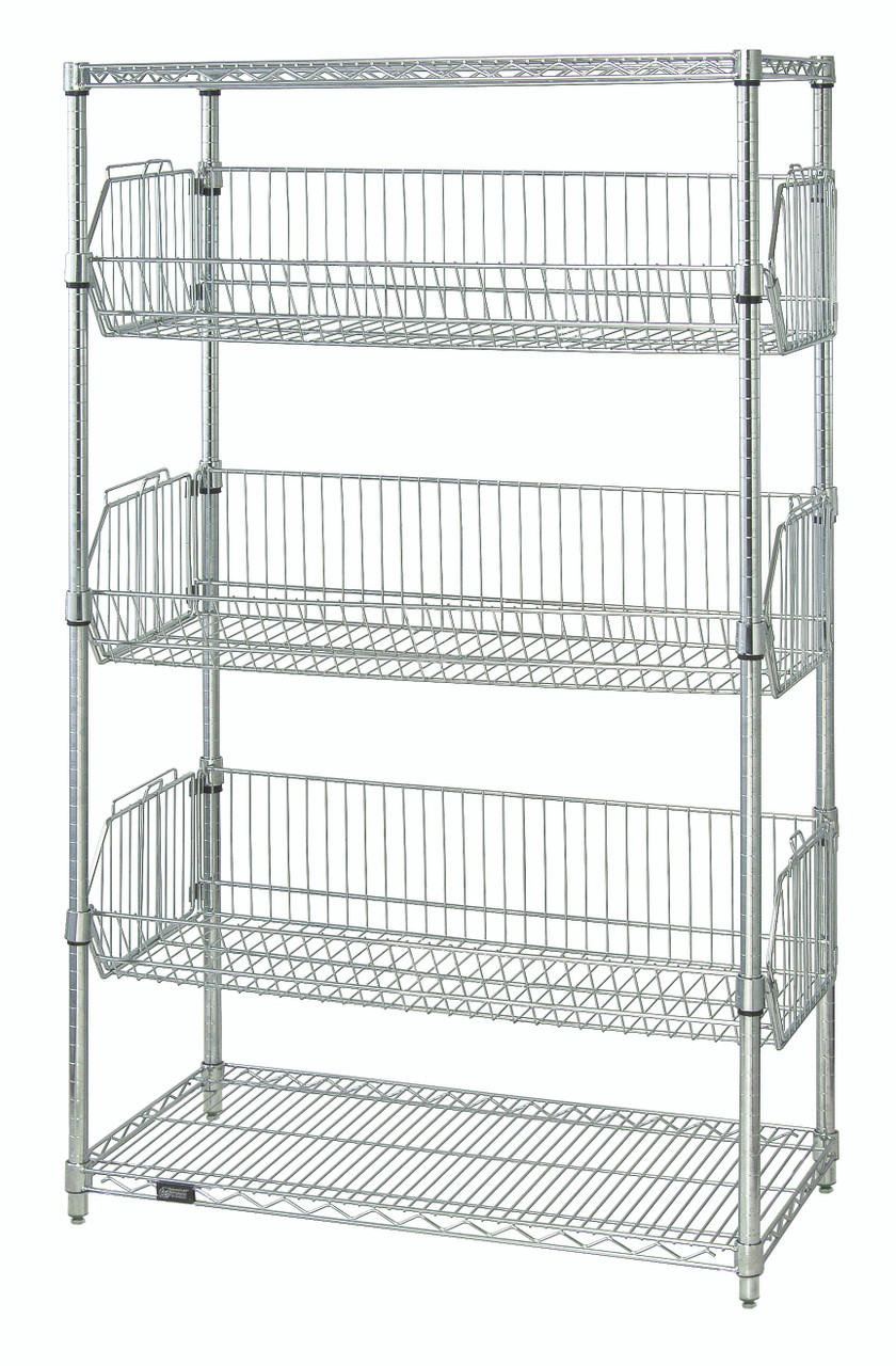 Wire Basket Unit, stationary, 36"W x 24"L x 63"H, Chrome, 0, Carbon Steel, 2436BC6C