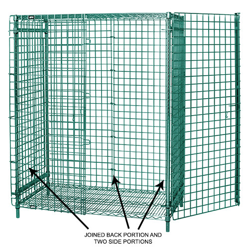 Security panel set, all welded  heavy-duty 1/4" diameter wire on 2" x 2" centers, includes (1) back and (2) sides, Epoxy Coated, Green, 0, Carbon Steel, 244860EPP