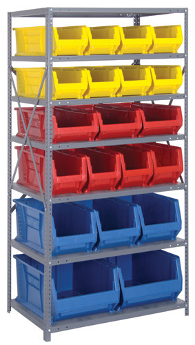 Shelving Unit, 24"D x 36"L x 75"H, heavy duty, Galvanized, Red, Carbon Steel, 2475-20-MIXRD