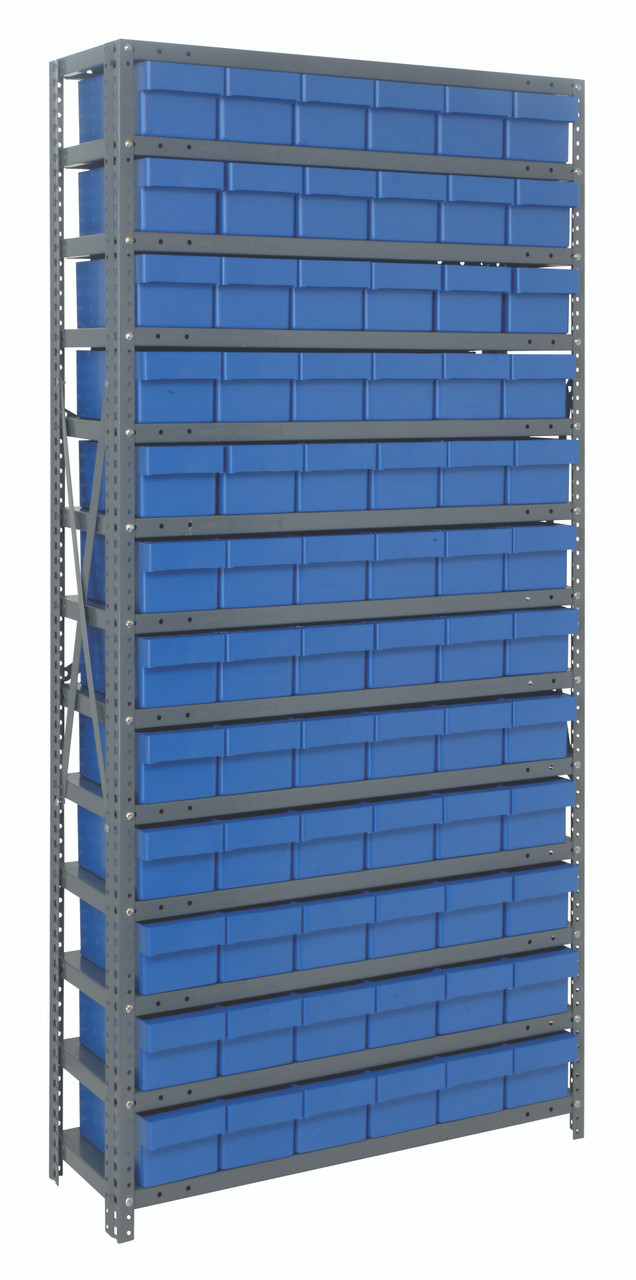 Shelving Unit, 24"D x 36"L x 75"H, heavy duty, Galvanized, Blue, Carbon Steel, 2475-603BL