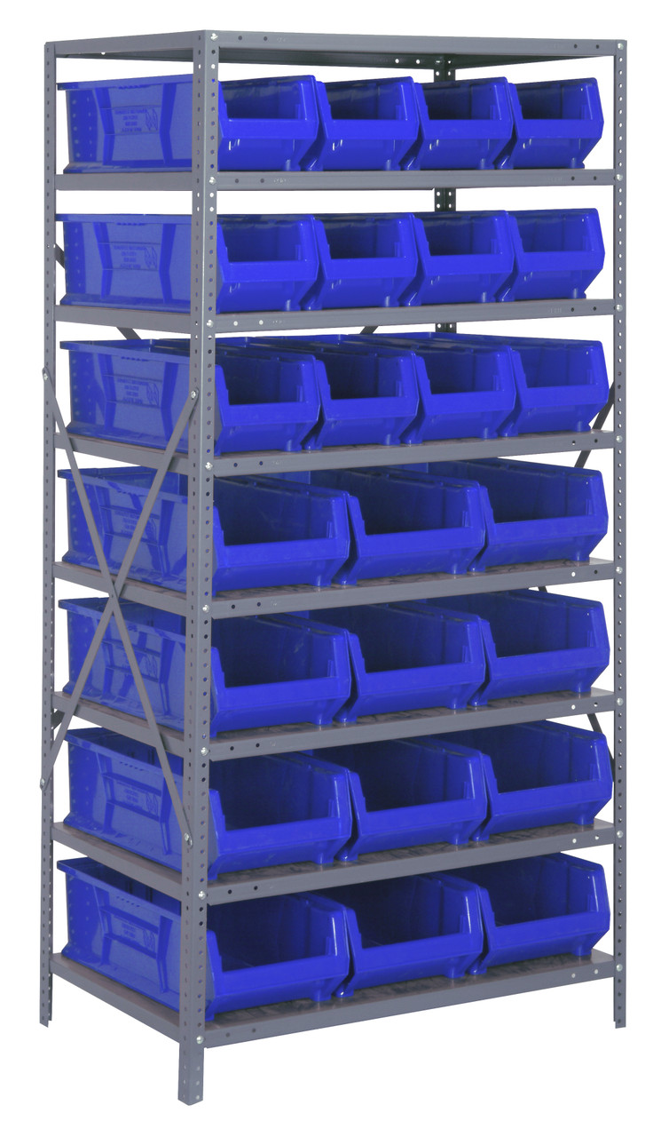 Shelving Unit, 24"D x 36"L x 75"H, heavy duty, Galvanized, Blue, Carbon Steel, 2475-950952BL