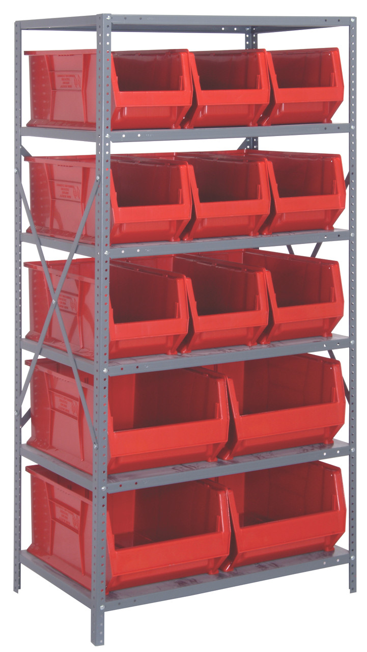 Shelving Unit, 24"D x 36"L x 75"H, heavy duty, Galvanized, Red, Carbon Steel, 2475-953954RD