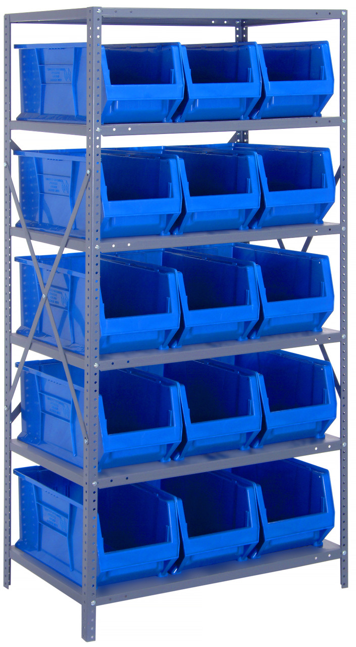 Shelving Unit, 24"D x 36"L x 75"H, heavy duty, Galvanized, Blue, Carbon Steel, 2475-953BL