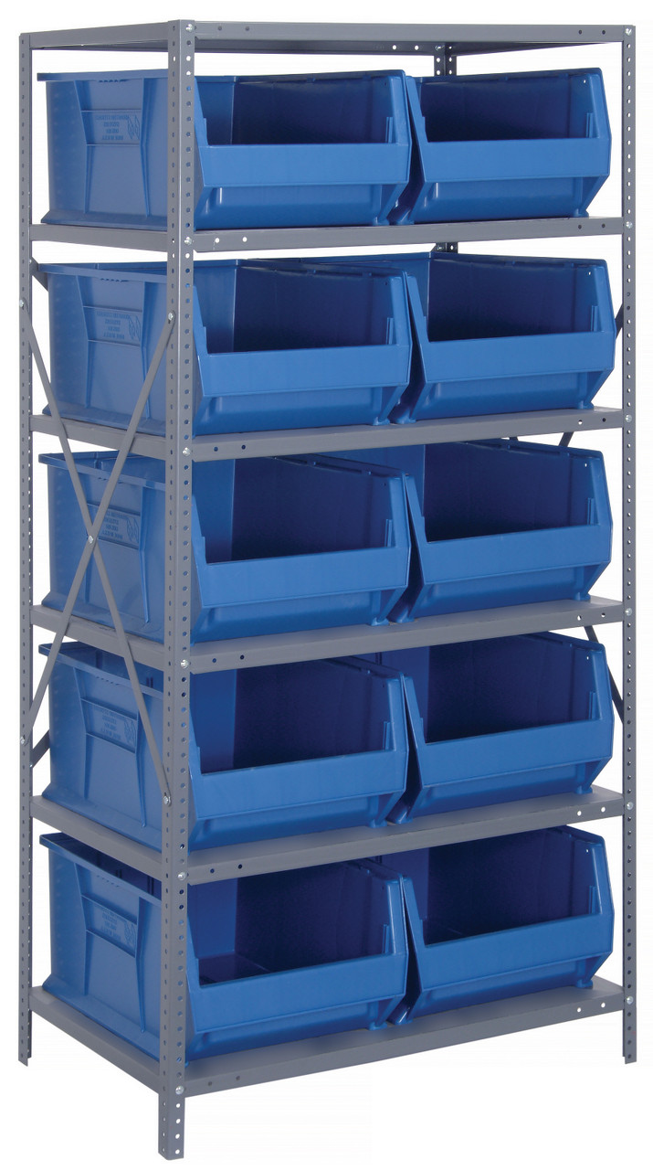 Shelving Unit, 24"D x 36"L x 75"H, heavy duty, Galvanized, Blue, Carbon Steel, 2475-954BL