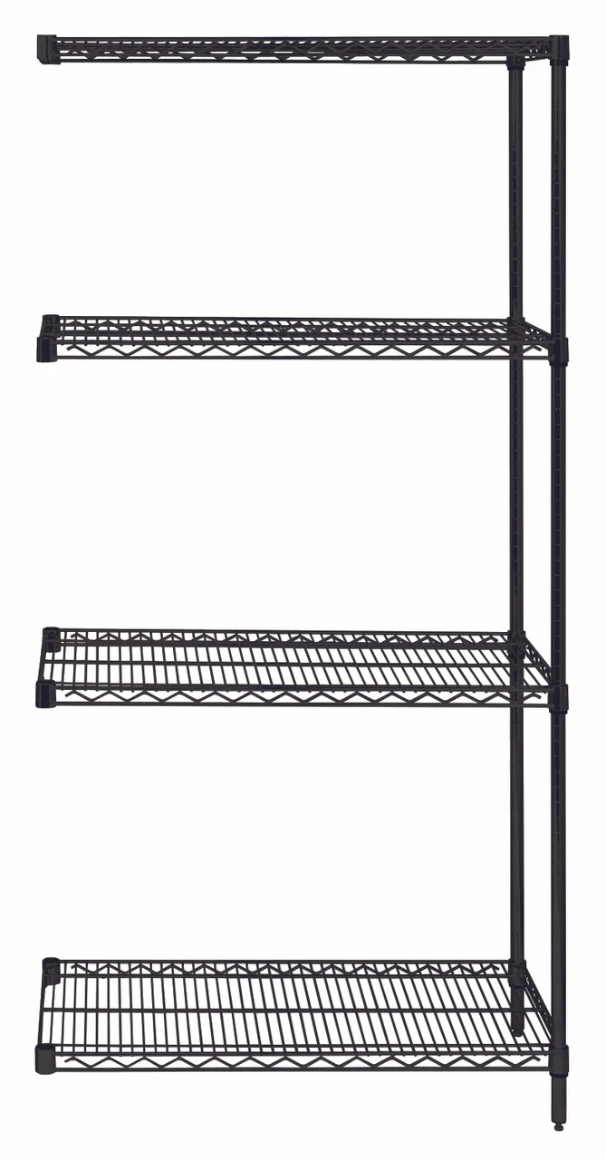 Wire Shelving Add-On Kit, 42"W x 21"D x 54"H, 600 - 800 lb. capacity, Epoxy Coated, Black, 0, Carbon Steel, AD54-2142BK
