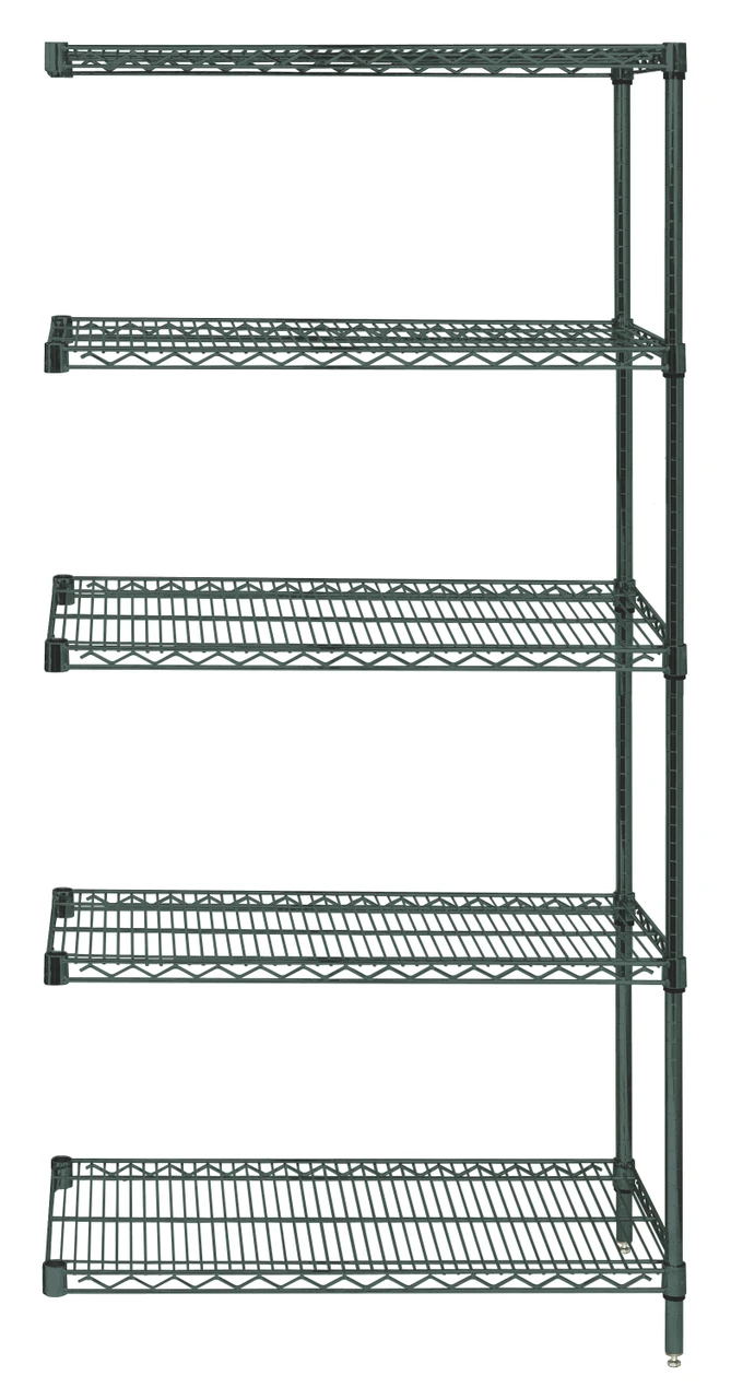 Wire Shelving Add-On Kit, 54"W x 21"D x 54"H, 600 - 800 lb. capacity, Epoxy Coated, Green, 0, Carbon Steel, AD54-2154P-5