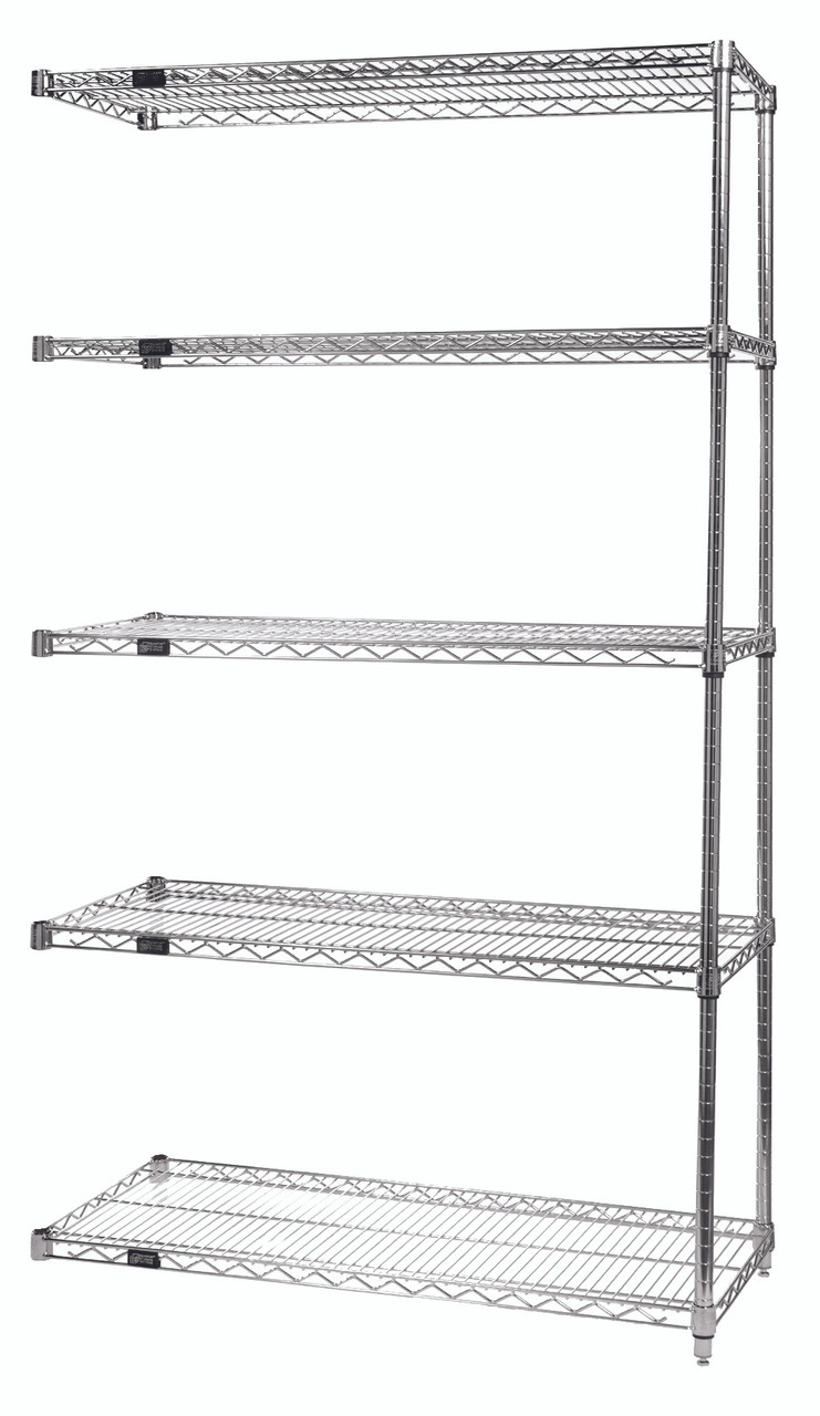 Wire Shelving Add-On Kit, 24"W x 24"D x 54"H, 600 - 800 lb. capacity, Chrome, 0, Carbon Steel, AD54-2424C-5