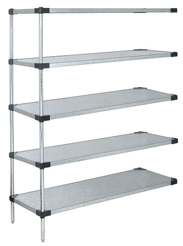 Solid Shelving Add-On Kit, 54"W x 14"D x 63"H, 300 - 600 lb. capacity, Galvanized, 0, Carbon Steel, AD63-1454SG-5