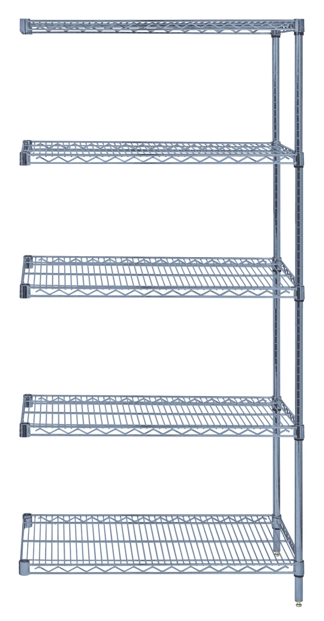 Wire Shelving Add-On Kit, 54"W x 18"D x 63"H, 600 - 800 lb. capacity, Epoxy coated, Gray, 0, Carbon Steel, AD63-1854GY-5
