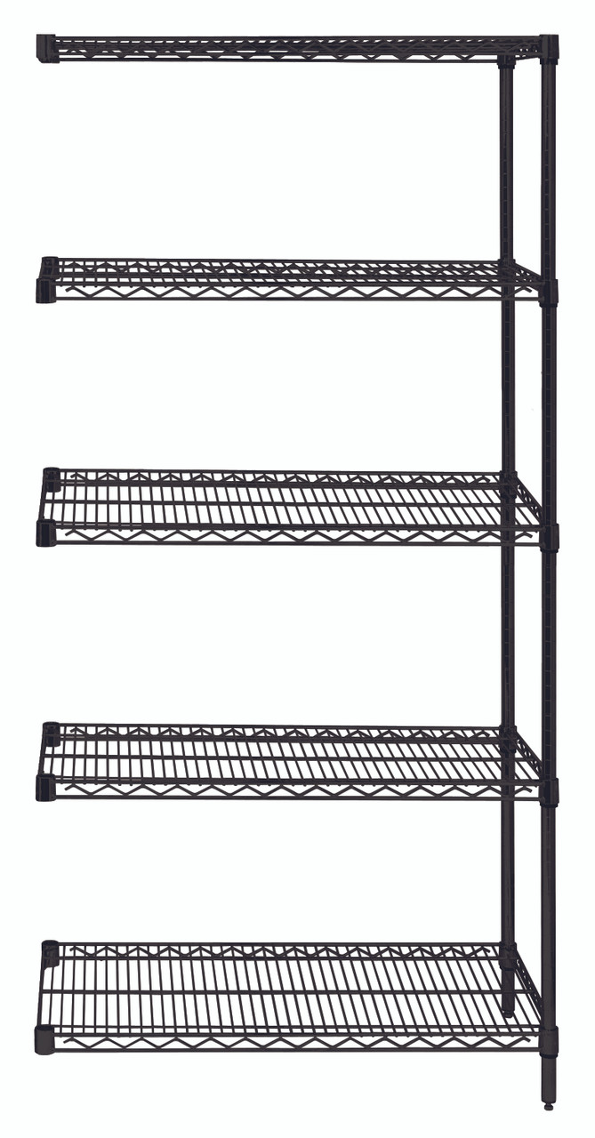 Wire Shelving Add-On Kit, 36"W x 21"D x 63"H, 600 - 800 lb. capacity, Epoxy Coated, Black, 0, Carbon Steel, AD63-2136BK-5